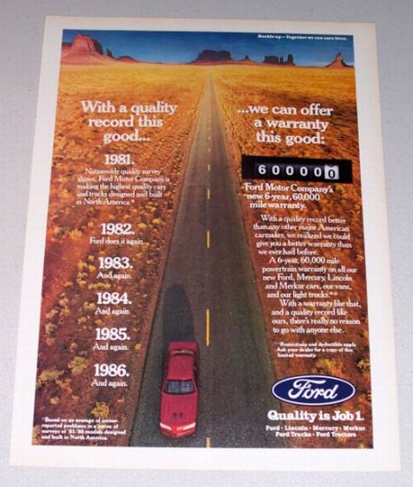 1987 Ford Motor Quality Desert Scene Color Print Ad