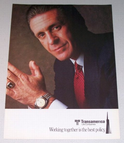 1987 Transamerica Life Companies 2 Page Color Print Ad Celebrity NBA Coach Pat Riley