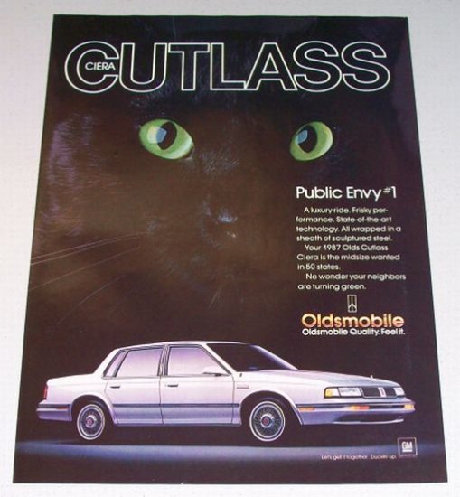 1987 Oldsmobile Olds Cutlass Ciera Automobile Black Cat Color Print Car Ad