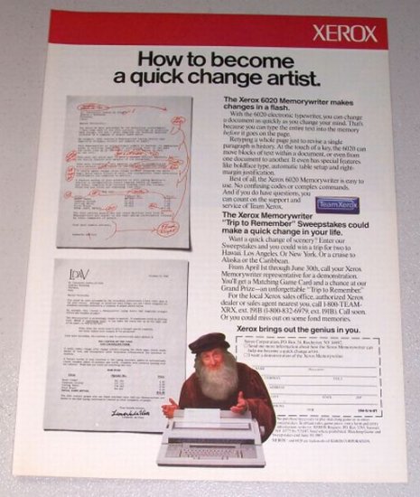 1987 Xerox 6020 Memorywriter Typewriter Color Print Ad