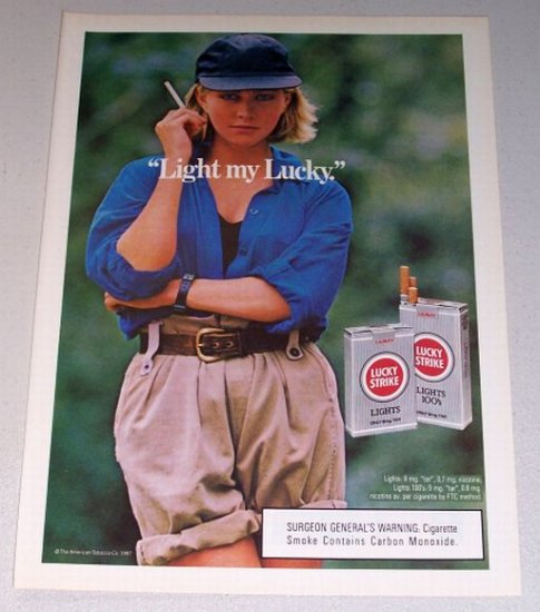 1987 Lucky Strike Lights Cigarettes Color Print Tobacco Ad