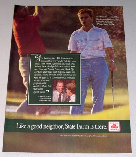 1987 State Farm Insurance Color Print Ad Will Brewer Gleneagle Country Club