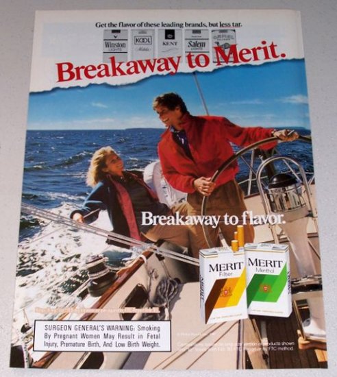 1987 Merit Cigarettes Sailing Boating Color Print Tobacco Ad