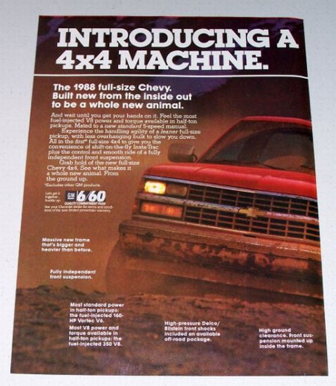1988 Chevrolet Full Size 4x4 Pickup Black Bear 2 Page Color Print Truck Ad