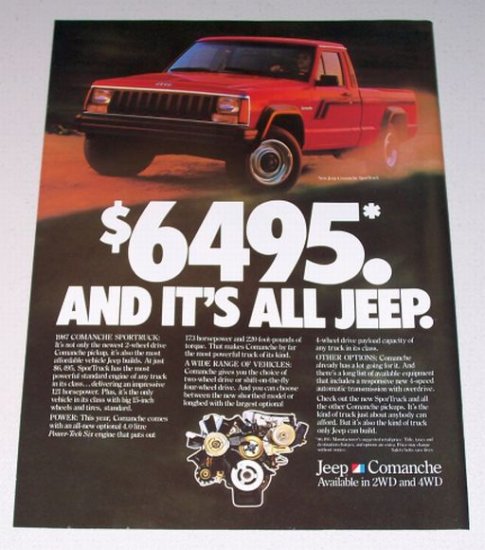 1987 Jeep Comanche Sportruck Pickup Color Print Truck Ad