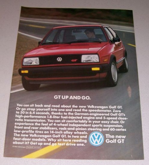1986 VW Volkswagen Golf GT Automobile Color Print Car Ad
