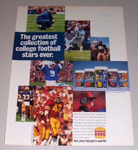 1995 Burger King Restaurant Football Color Print Ad