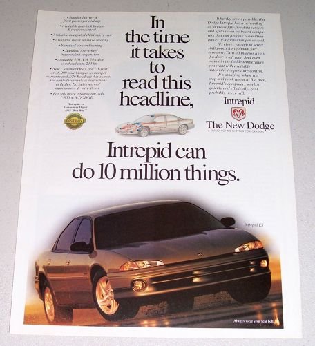 1995 Dodge Intrepid ES Automobile Print Car Ad