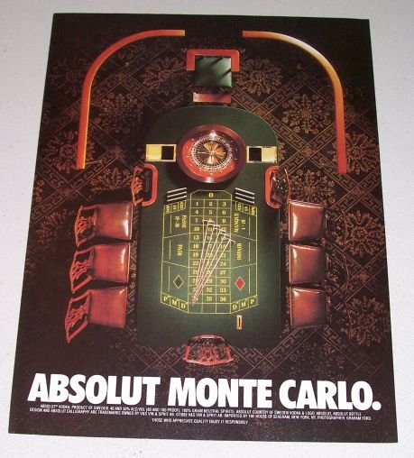 1995 Absolut Vodka Roulette Table Color Print Liquor Ad - Absolut Monte Carlo