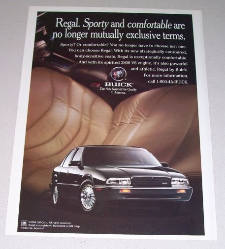 1995 Buick Regal Automobile Color Print Car Ad