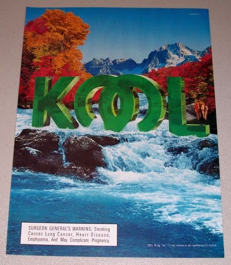 1995 Kool Cigarettes Waterfall Fall Scene Color Print Tobacco Ad