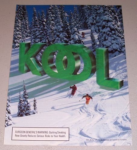 1995 Kool Cigarettes Winter Mountain Snow Skiing Scene Color Print Tobacco Ad