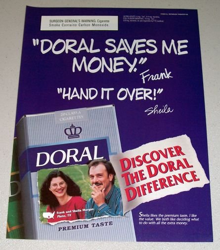 1995 Doral Cigarettes Color Print Tobacco Ad Frank Sheila Morgan Plano Texas