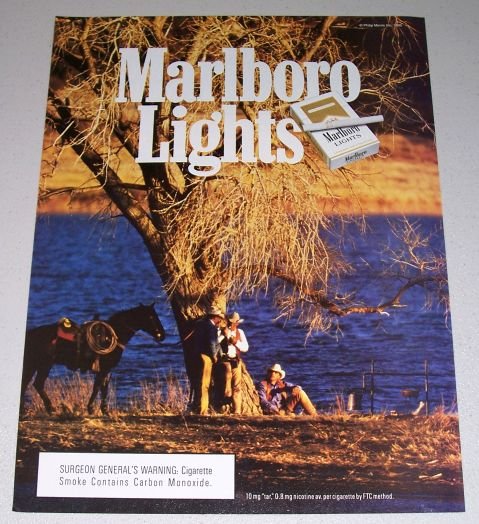 1995 Marlboro Cigarettes Lake Side Camp Western Scene Color Print Ad