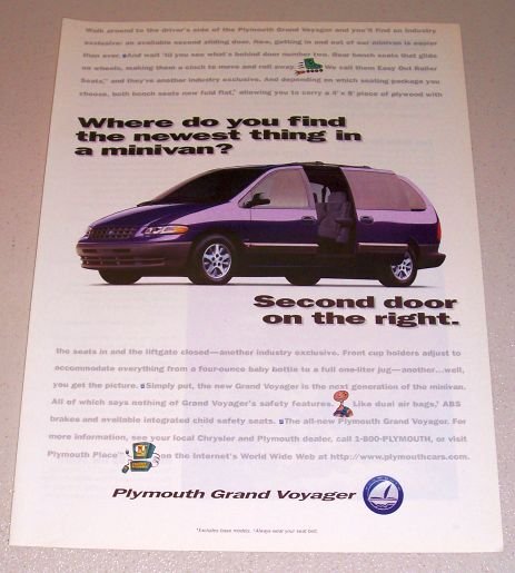 1995 Plymouth Grand Voyager Passenger Mini Van Color Print Ad