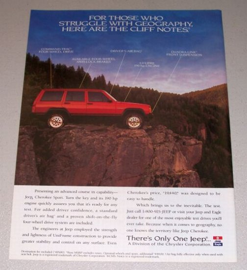 1995 Jeep Cherokee Sport 4x4 SUV Color Print Truck Ad