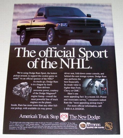 1995 Dodge Ram Sport Pickup Color Print Truck Ad
