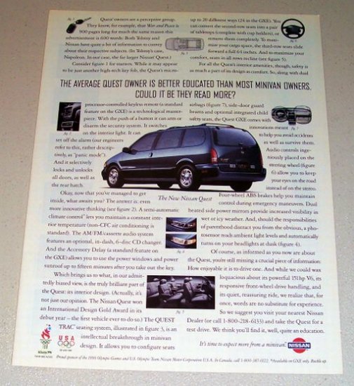 1995 Nissan Quest Mini Van Color Print Car Ad