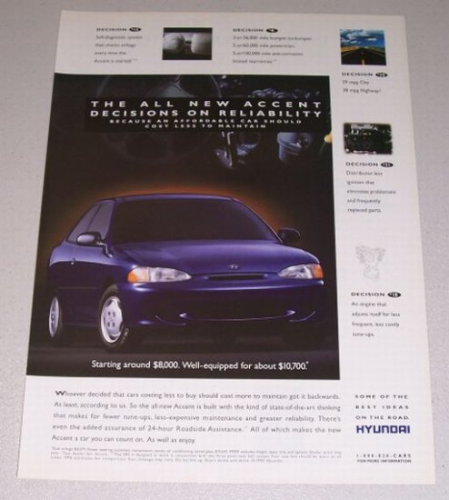 1995 Hyundai Accent Automobile Color Print Car Ad