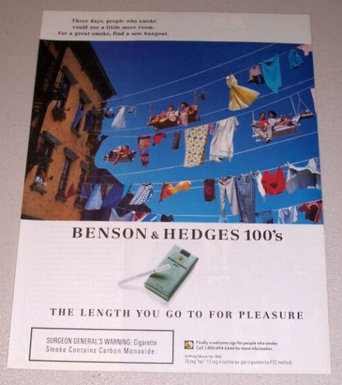 1995 Benson Hedges 100's Cigarettes Color Print Tobacco Ad