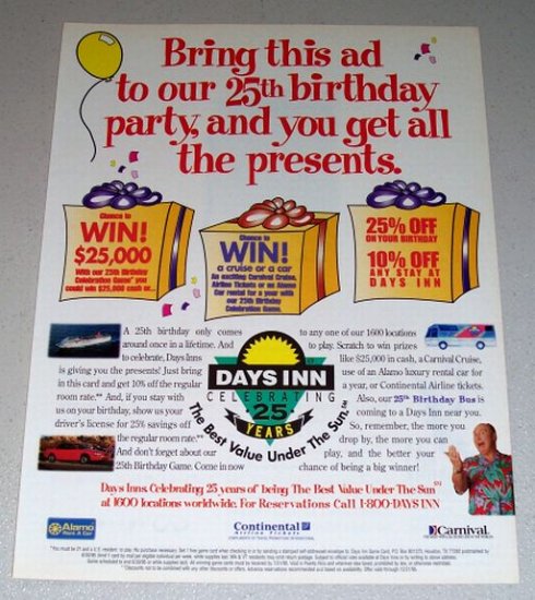 1995 Days Inn Color Print Ad Celebrity Weatherman Willard Scott