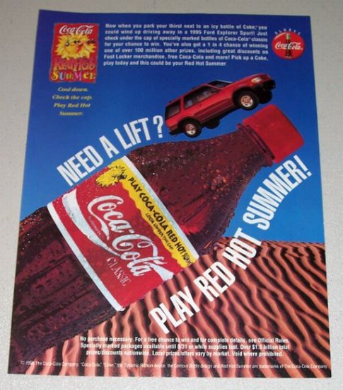 1995 Coca Cola Coke Soda Color Print Beverage Ad - Red Hot Summer