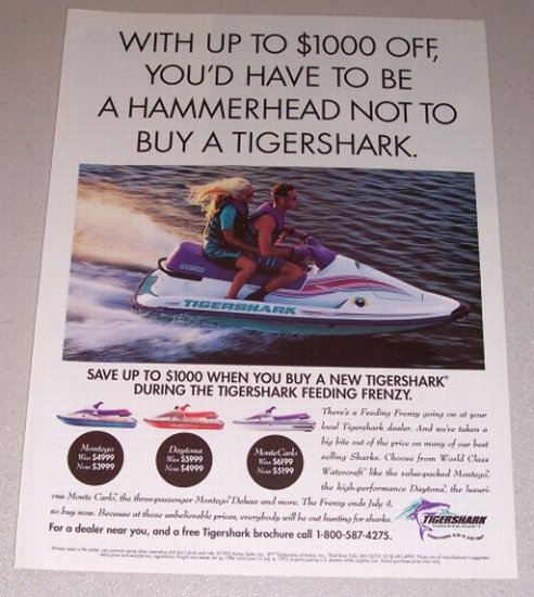 1995 Tigershark Montego Jet Ski Color Print Watercraft Ad