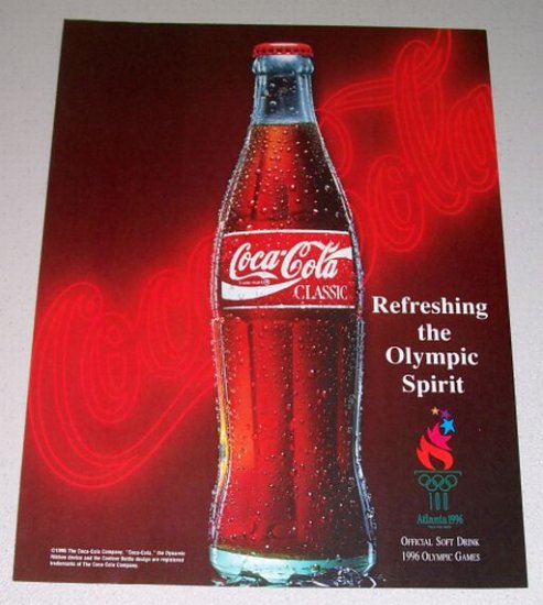 1995 Coca Cola Coke Soda Color Print Beverage Ad - Refreshing the Olympic Spirit