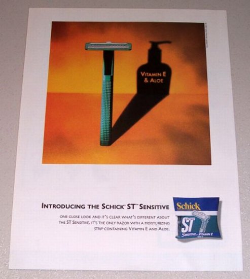 1995 Schick ST Sensitive Shaving Razor Color Print Ad