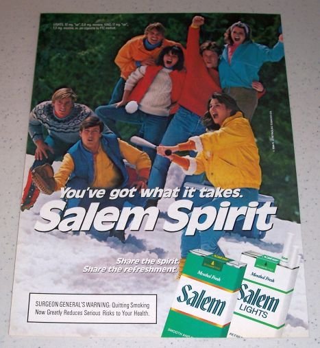 1985 Salem Cigarettes Winter Baseball Color Tobacco Ad