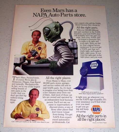1986 NAPA Auto Parts Mars Alien Themed Color Ad