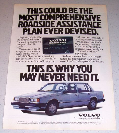 1986 Volvo Automobile Color Car Ad