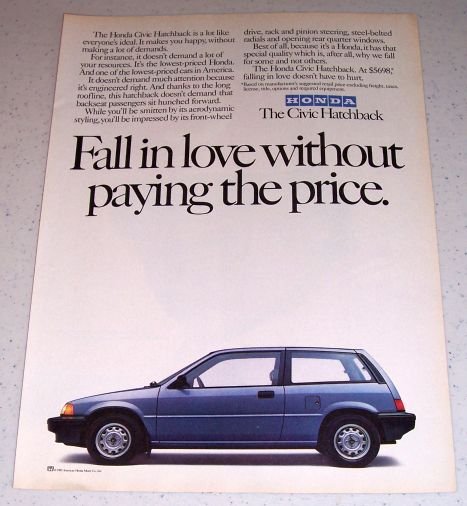 1985 Honda Civic Hatchback Automobile Color Car Ad