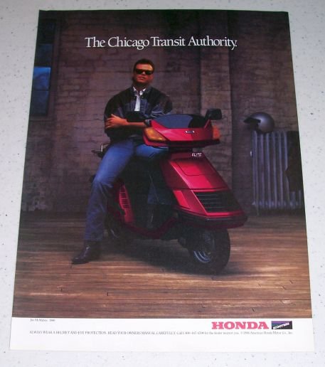 1986 Honda Elite Deluxe Scooter Color Ad NFL Chicago Bears Football Celebrity Jim McMahon