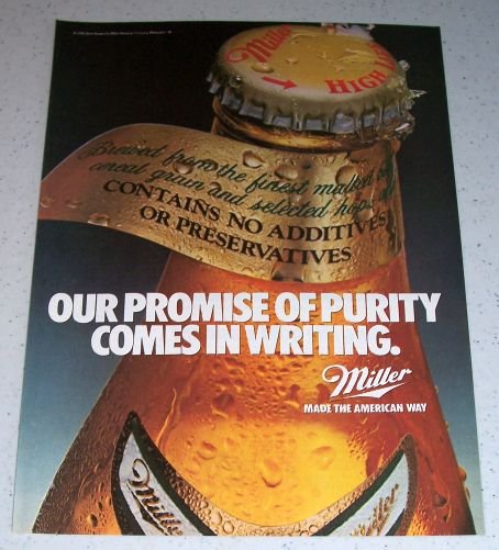 1986 Miller High Life Beer Color Brewery Ad