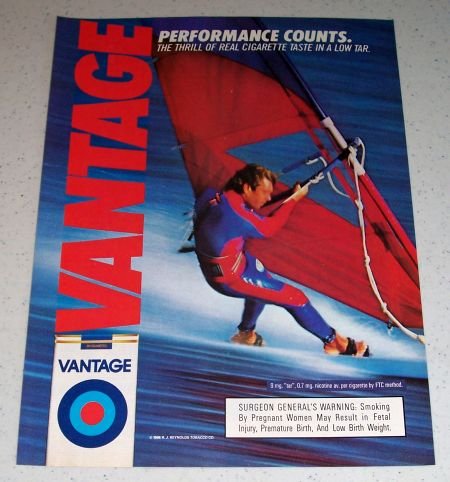 1986 Vantage Cigarettes Watersports Color Tobacco Ad