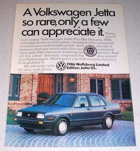 1986 VW Volkswagen Wolfsburg Limited Edition Jetta GL Automobile Color Car Ad
