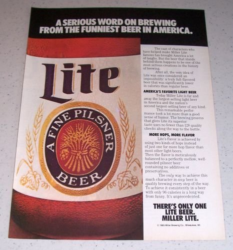 1985 Miller Lite Beer Color Brewery Ad