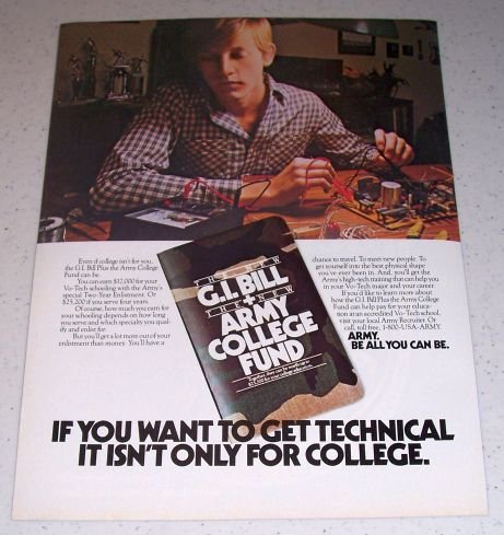 1986 ARMY GI Bill Army College Fund Color Ad