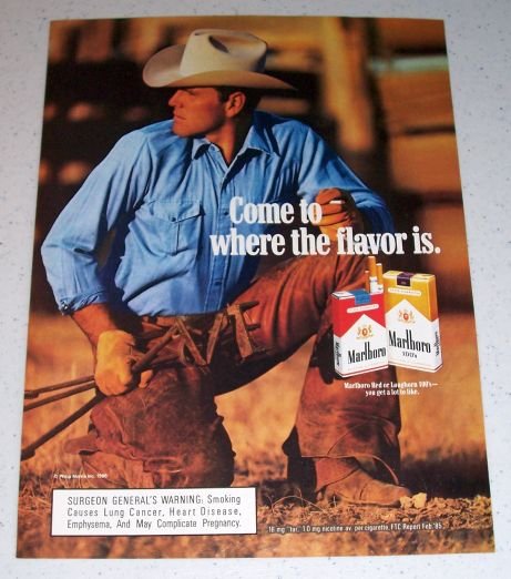 1986 Marlboro Cigarettes Cowboy Branding Color Tobacco Ad