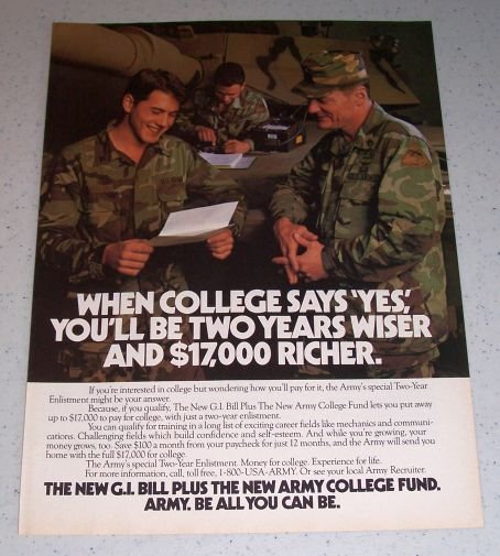 1986 ARMY GI Bill Army College Fund Tank Color Ad