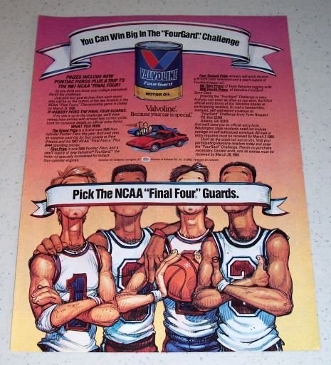 1986 Valvoline FourGard Motor Oil 1987 NCAA Basketball Art Color Ad