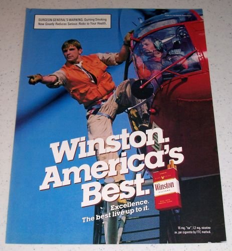1986 Winston Cigarettes Helicopter Rescue Color Tobacco Ad