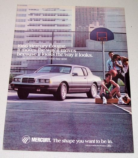 1986 Mercury Cougar Automobile Color Car Ad