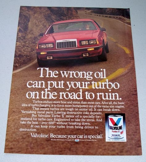 1985 Valvoline Turbo V Motor Oil Color Ad