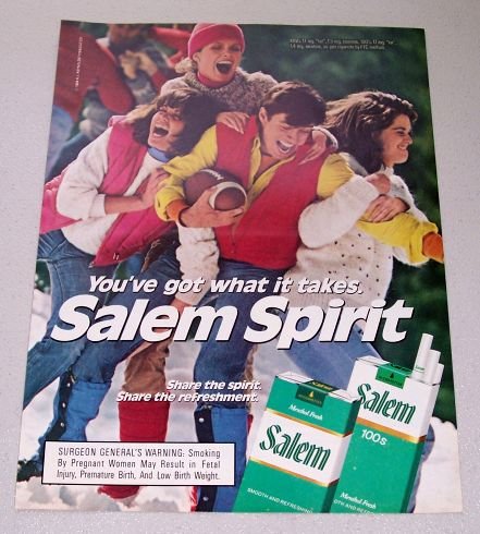 1986 Salem Cigarettes Football Color Tobacco Ad