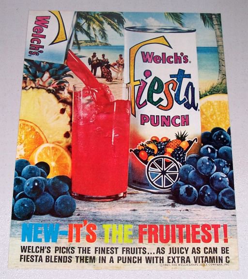 1961 Welch's Fiesta Punch Beach Themed Color Print Ad