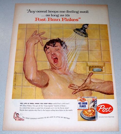 1957 Post Bran Flakes Cereal Dick Sargent Art Color Print Ad