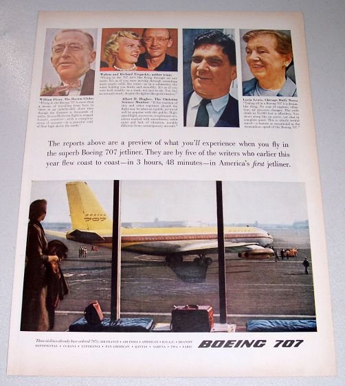 1957 Boeing 707 Jetliner Airplane Color Print Ad