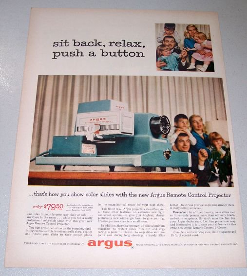 1957 Argus 300 Automatic Remote Control Slide Projector Color Print Ad